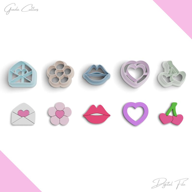 Valentine's Day Polymer Clay Cutter Package, 5 Models, 2 Cutter Version, 5 Sizes Included, No: 1271