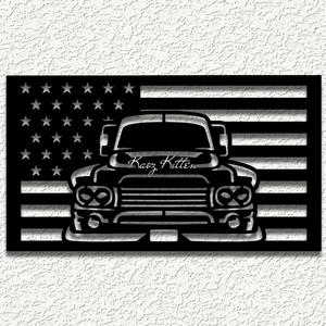 OLD TRUCK USA FLAG WALL ART HOME DECOR