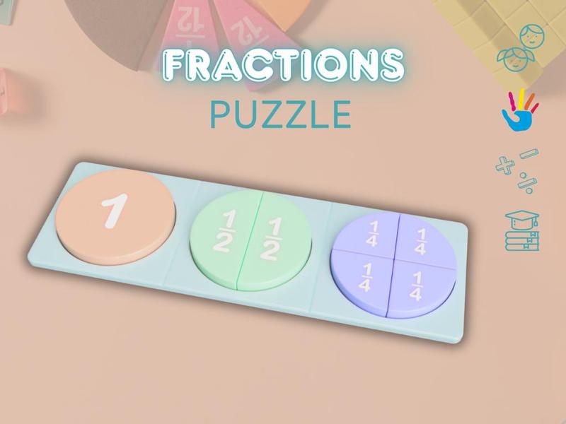 Fraction Puzzle (180mm | Autism-Friendly Colors)
