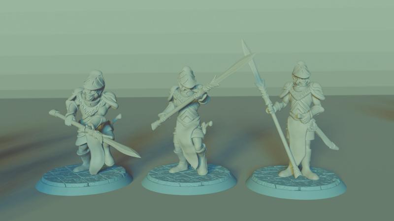Elven Spearmen Set, 3 Miniatures, Dungeons&Dragons !FREE!, !SUPPORTS!