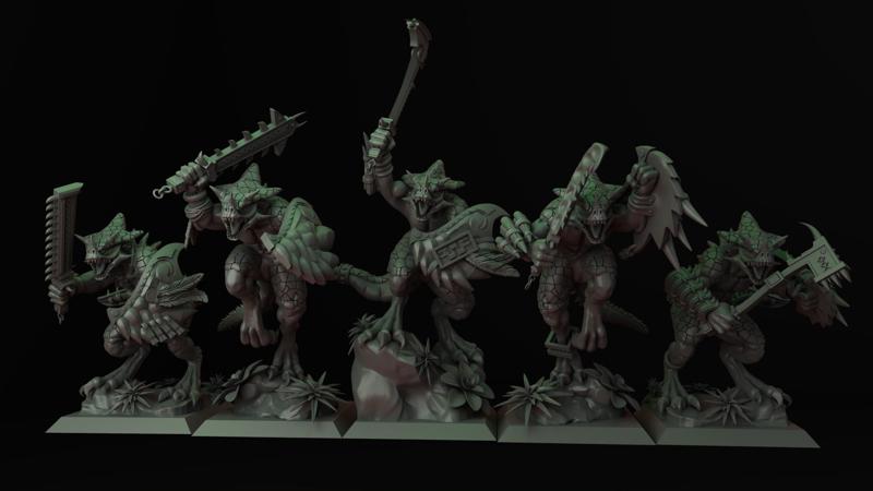 Lizardmen Saurus Unit with Sword/Spear and Shield