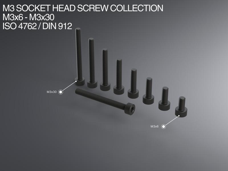 M3 Socket Head Screw Collection M3x6-M3x30 ISO 4762 / DIN 912