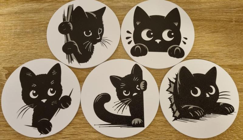 Cute Black Cat Coasters - 14 Pack