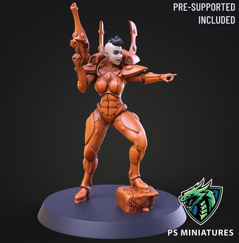 Space Elf Female Soldier Pose 2 - 8 Variants and 2 Pinups