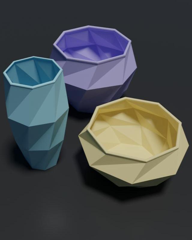 Low Poly Bowl and Vase Collection