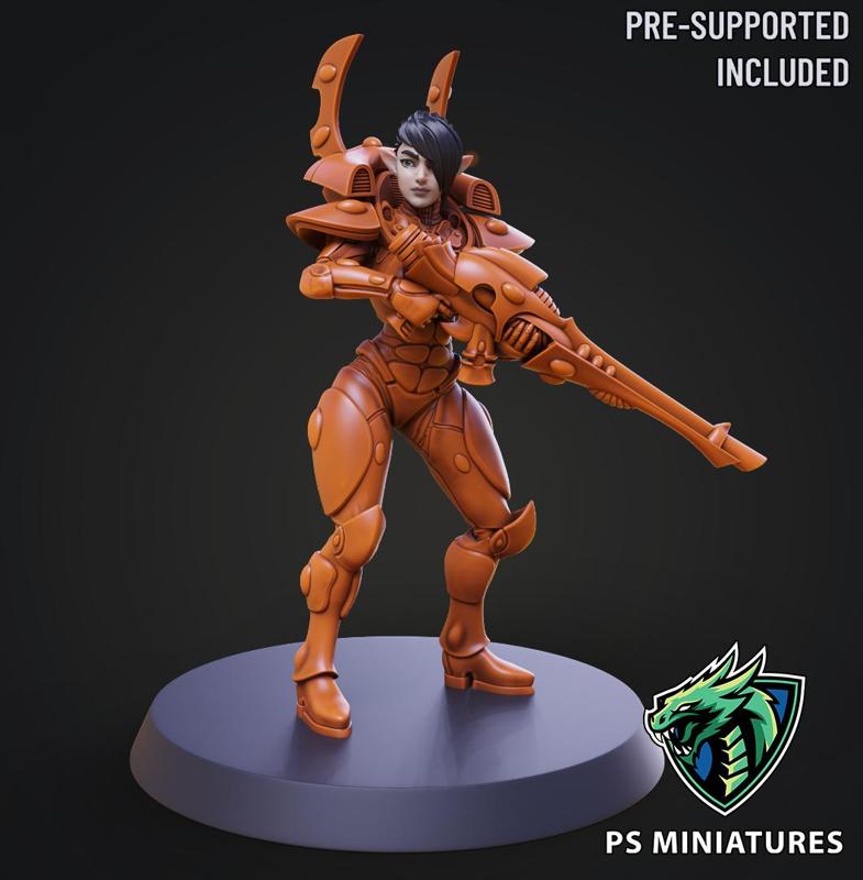 Space Elf Female Soldier Pose 1 - 8 Variants and 2 Pinups