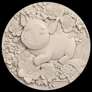 3D Model STL File for CNC Router/Laser & 3D Printer Pig Surrounded by Flowers 2