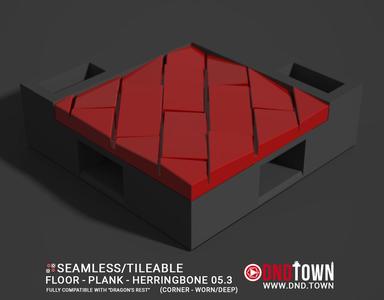 Floor - Plank - Herringbone - Wall Corner 05.3 (WORN/DEEP) - 3D Modular Dungeon Tile - DnD Town Minis (www.dnd.town)