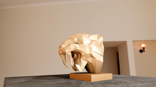 sabre toothed tiger bust statue low poly stl