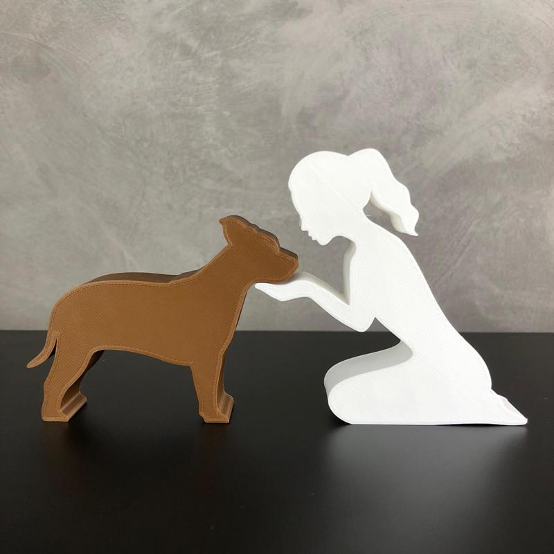 Girl and her American Staffordshire Terrier (tied hair) for 3D printer or laser cut