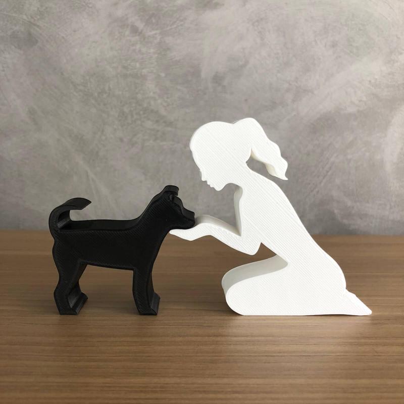 GIRL AND her DOG(tied hair) FOR 3D PRINTER OR LASER CUT