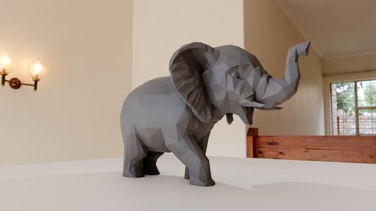 baby elephant low poly trunk up stl
