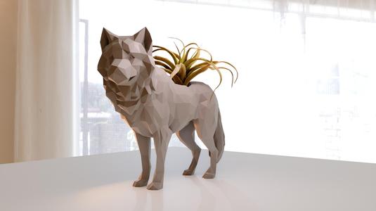 wolf planter pot flower vase low poly stl