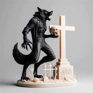 1067 COLORFUL Werewolf Howling with Skull - 3D Model, beast, magic, creature, fantasy, wood, base, sword, warrior, wild, cat, monster, dog, godzilla, fair, witch, werewolf, horror, beast, gothic, troll