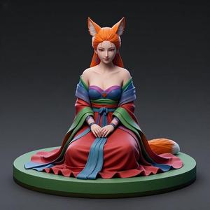 1427 COLORFUL Fox Spirit Woman in Pu Song Ling Style, magic, dragon, fantasy, wood, gnome, gorgon, warrior, wild, fox, monster, cat, dog, fair, witch, werewolf, horror, beast, gothic, troll