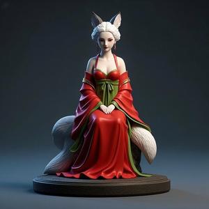 1244 COLORFUL Fox Spirit Woman in Pu Song Ling Style, beast, magic, creature, fantasy, wood, base, sword, warrior, wild, cat, monster, fox, godzilla, fair, witch, werewolf, horror, beast, gothic, troll