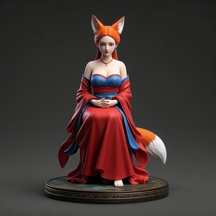 1193 COLORFUL Fox Spirit Woman in Pu Song Ling Style, beast, magic, creature, fantasy, wood, base, sword, warrior, wild, cat, monster, fox, godzilla, fair, witch, werewolf, horror, beast, gothic, troll