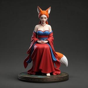 1193 COLORFUL Fox Spirit Woman in Pu Song Ling Style, beast, magic, creature, fantasy, wood, base, sword, warrior, wild, cat, monster, fox, godzilla, fair, witch, werewolf, horror, beast, gothic, troll