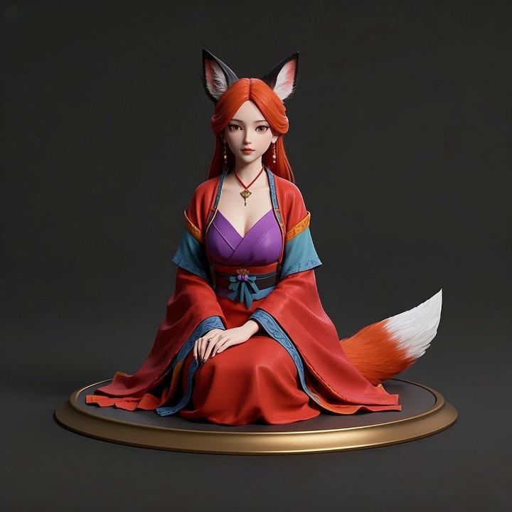 1596 COLORFUL Fox Spirit Woman in Pu Song Ling Style, magic, dragon, fantasy, wood, gnome, gorgon, warrior, wild, fox, monster, cat, dog, fair, witch, werewolf, horror, beast, gothic, troll