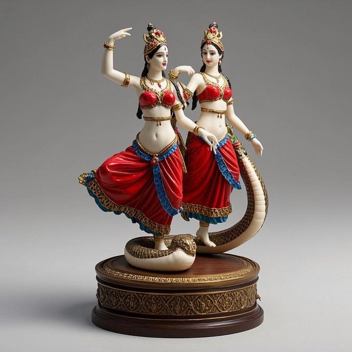 1552 Color 3D Model of a Dancing Two-Headed Snake Woman in Indian Style, magic, dragon, serpent, wood, gnome, gorgon, warrior, wild, fox, monster, cat, fair, witch, werewolf, horror, beast, snake, troll, skeleton dance
