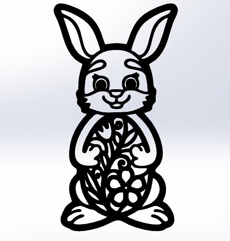 Easter Bunny with Decorated Egg - Line Art