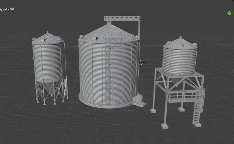 grain silo bins 3 in 1. full ready to print