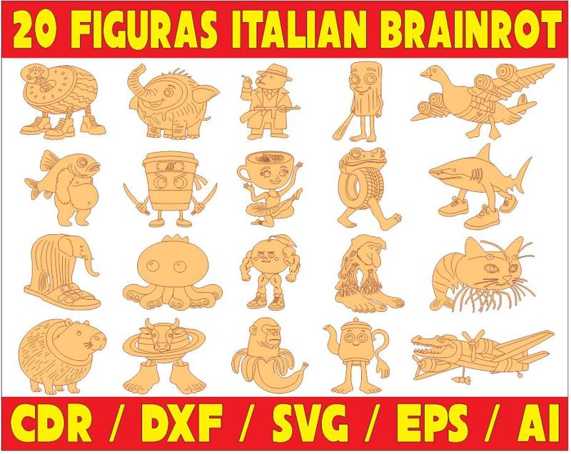Laser Cut Vector Pack - 20 ITALIAN BRAINROT FIGURES