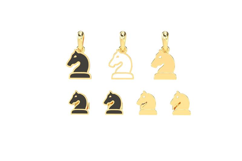 Knight pendant and earrings chess set 3D print model 3D print model