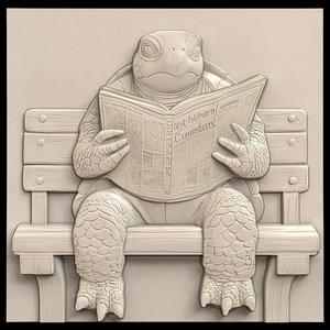 3D Model STL File for CNC Router/Laser & 3D Printer A Turtle Reading the Newspaper on a Park Bench