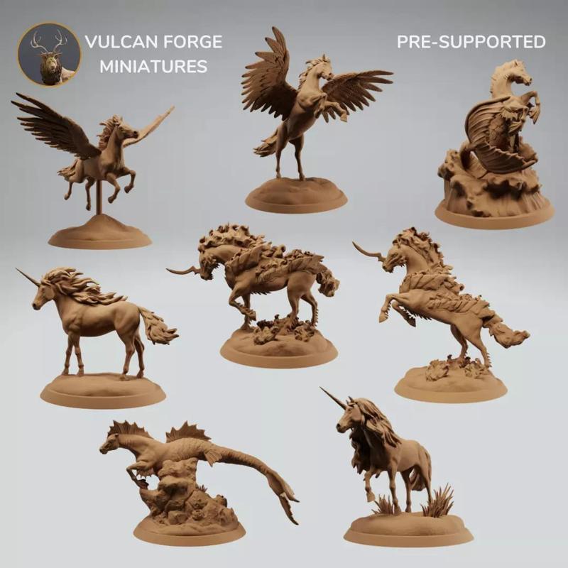 Fantasy horses set pegasus nightmare and unicorn bundle