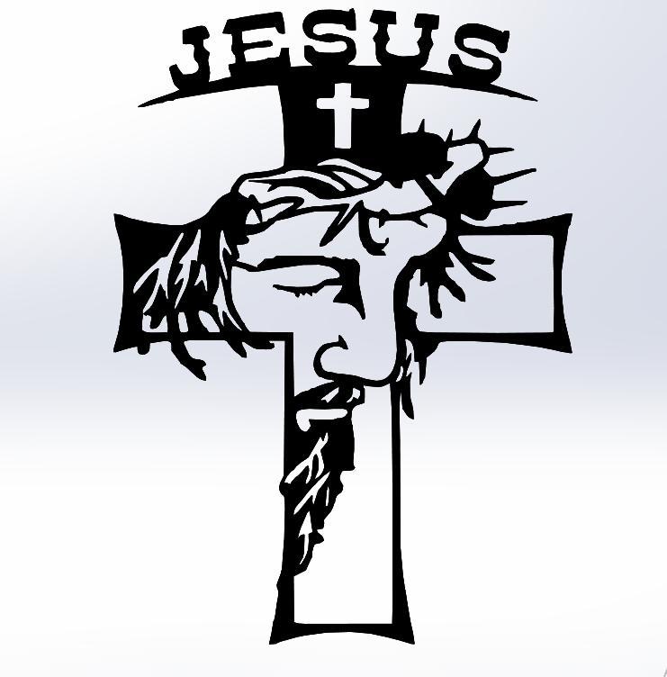 ✝️ Line Art Cross with Jesus Face and Crown of Thorns – Religious Design ✝️ DXF and STL file