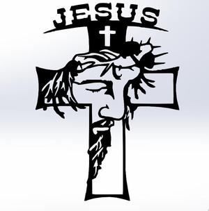 ✝️ Line Art Cross with Jesus Face and Crown of Thorns – Religious Design ✝️ DXF and STL file
