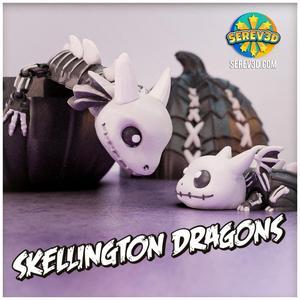 Skellington Dragons - Flexi Halloween Dragon Set + Pumpkin Egg, No Supports 3D Print STL/3MF