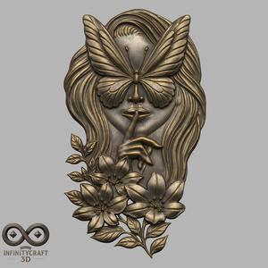 Silent Butterfly Lady – 3D Artistic Relief for CNC & Printing