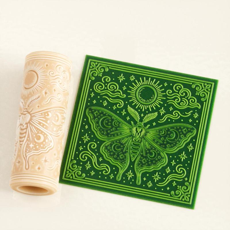 Mystical Lunar Moth Texture Roller – Clay, Pottery, Fondant and Crafts