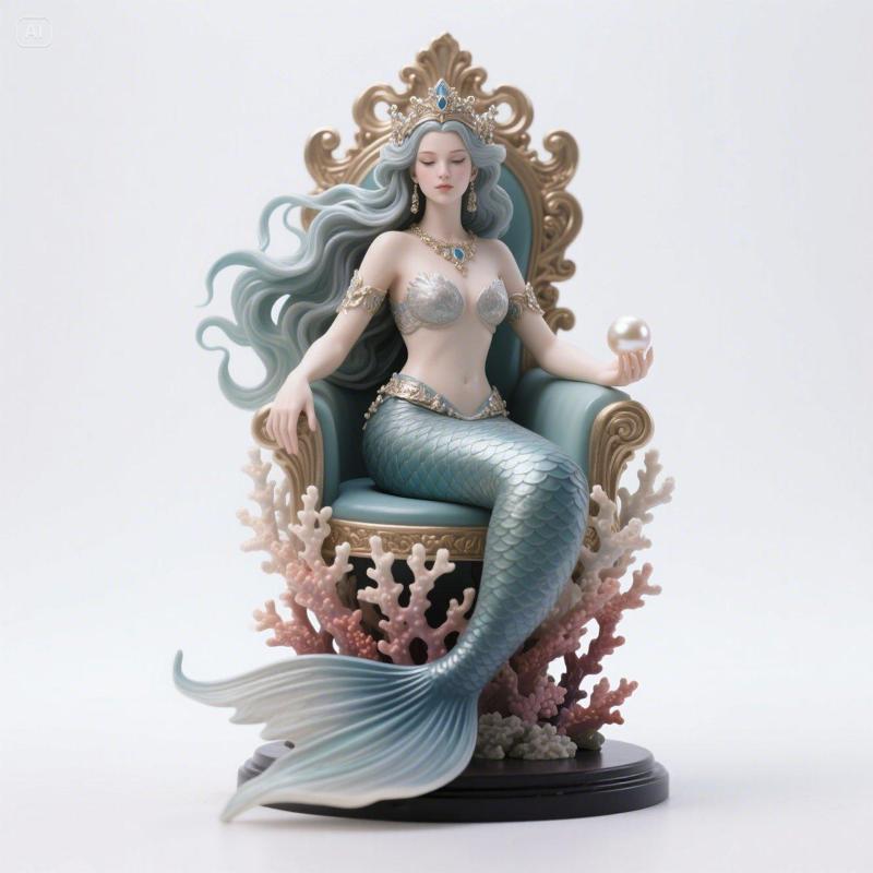 Regal Coral Throne Mermaid – Fantasy Seated Sculpture
