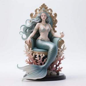 Regal Coral Throne Mermaid – Fantasy Seated Sculpture