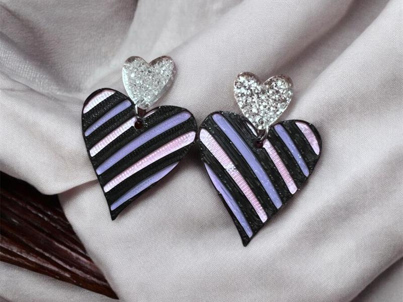 Striped Heart Earrings