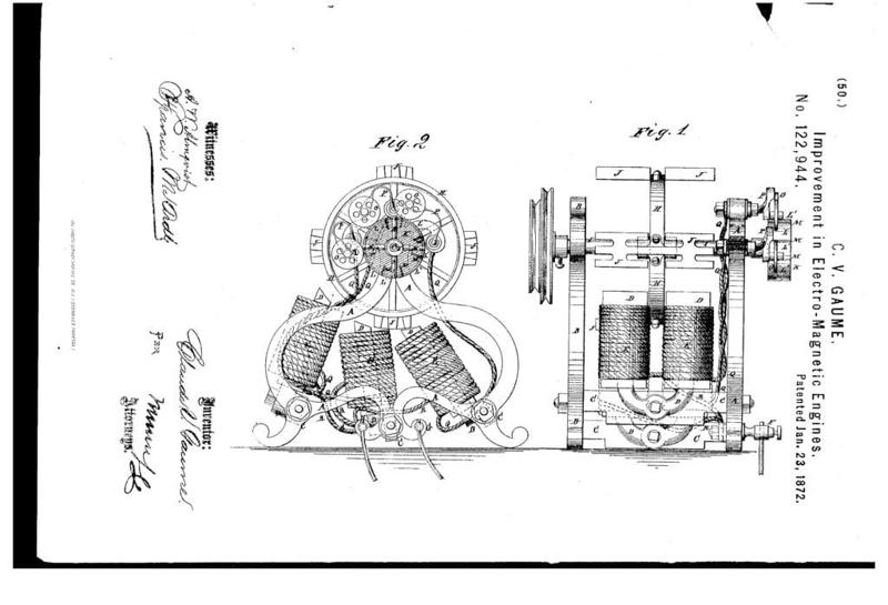 1872 Electro-Magnetic Engine Patent Model, Patent# 122,944