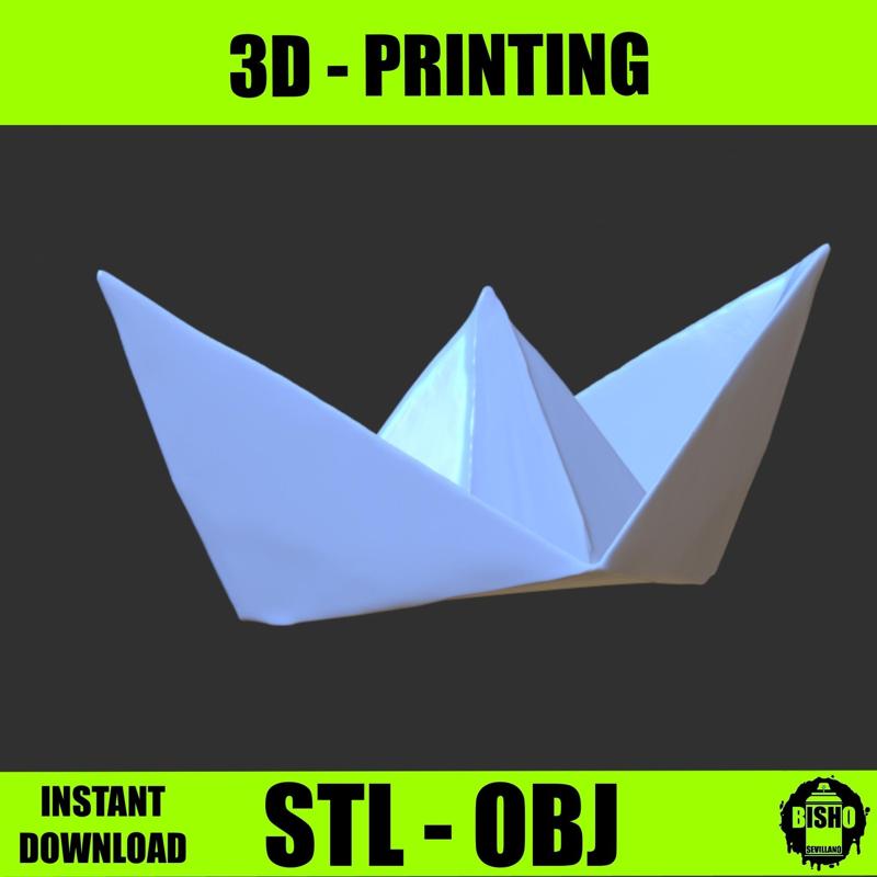 STL and OBJ paper boat for 3D printing, modern decoration