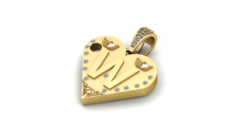 W GOLD HEART PENDANT  3d printable model