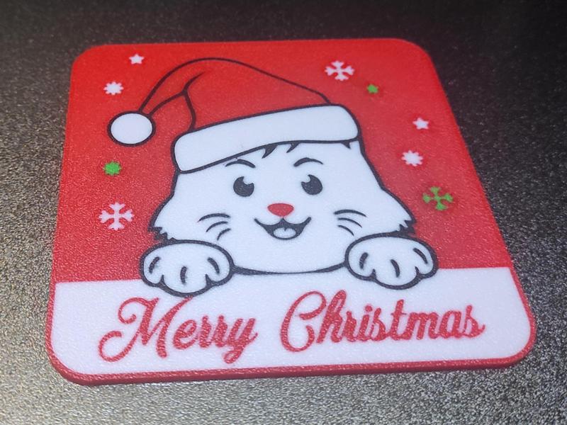 Christmas Cat With Hat Coaster & Holder