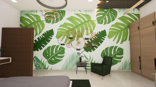 Bedroom modern with leaves on wall