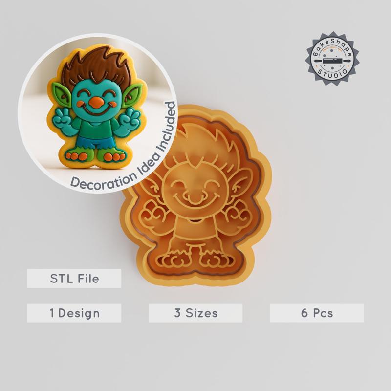 Fantasy Troll Cookie Cutter & Stamp Set, 6-Piece Cave Monster Shapes, S/M/L Sizes, Perfect for Fondant