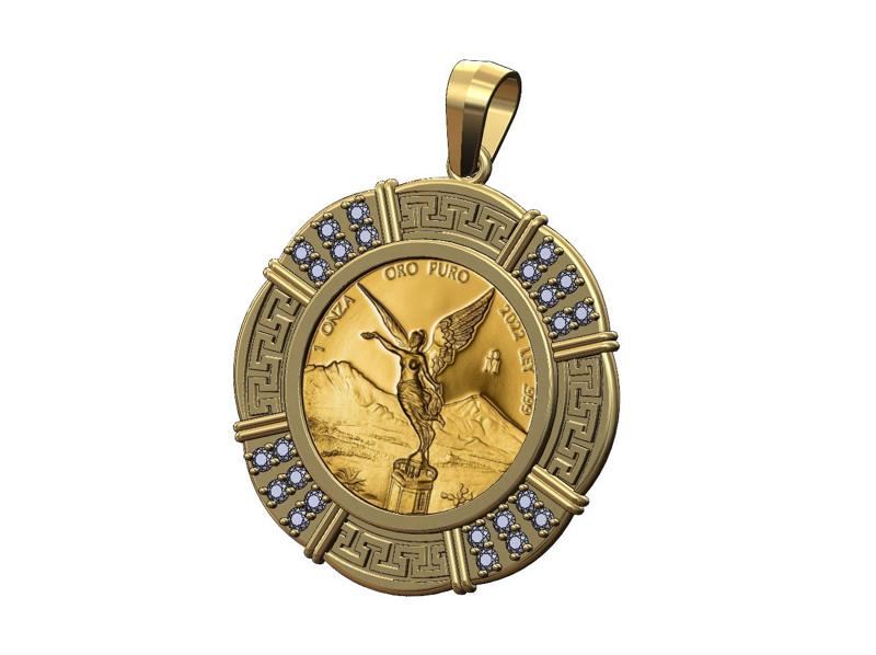 Diamond mexican 1oz gold Libertad coin pendant frame 3D print model