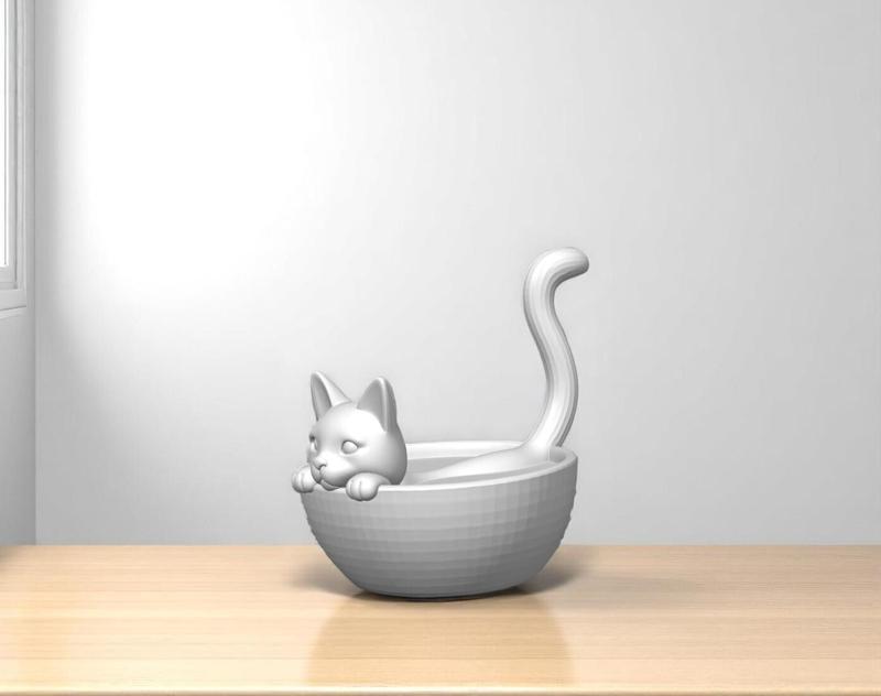 Cat Ring Holder | 3D Printable Jewelry Stand | Cute Cat Bowl Ring Dish | Minimalist Accessory Organizer