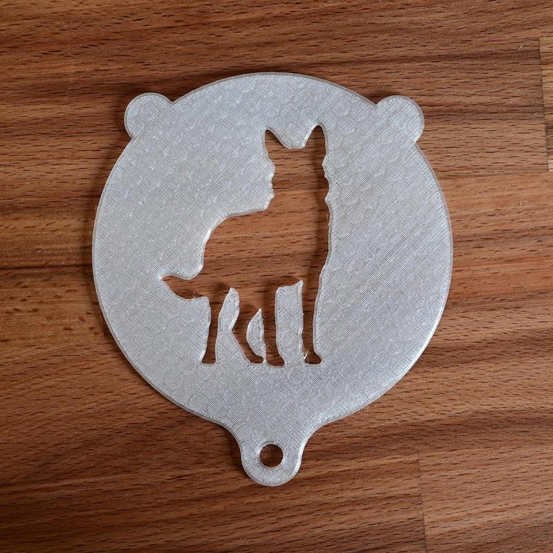 Stencil for latte or cappuccino, baking, shepherd dog