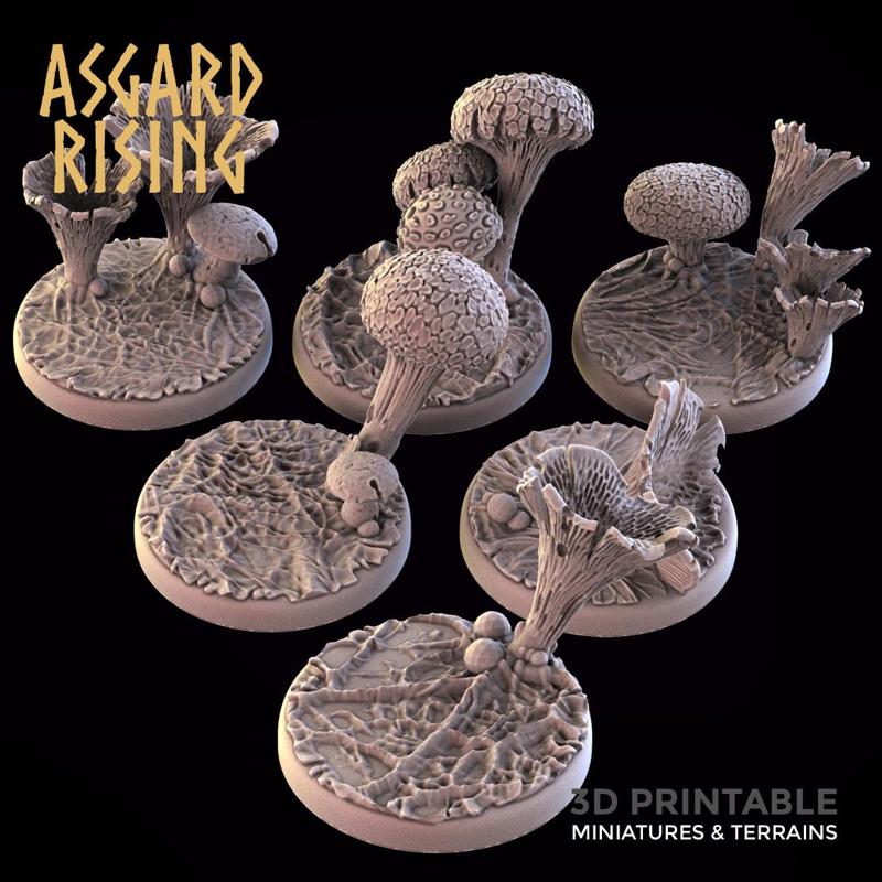 FUNGI GROUND 6 x Round Bases 25/28/30/32mm - PRESUPPORTED