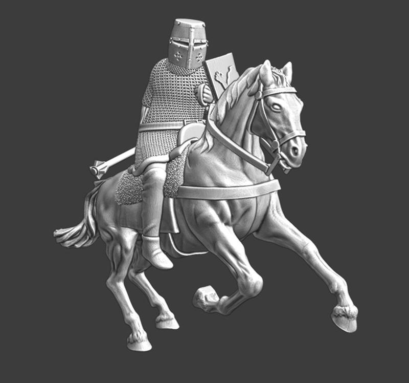 Early medieval mounted knight with great helmet