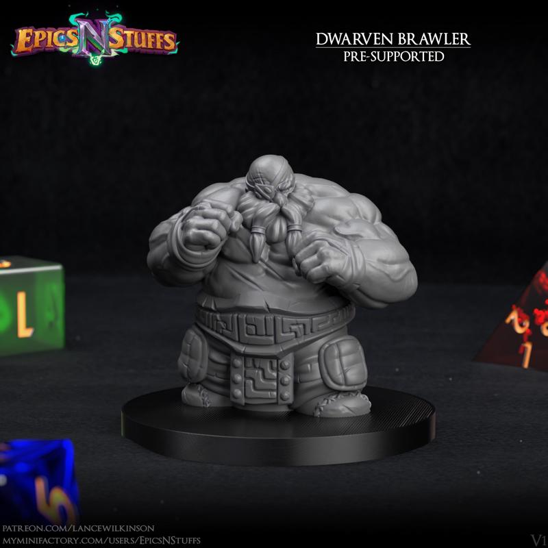 Dwarf Brawler Miniature - pre-supported